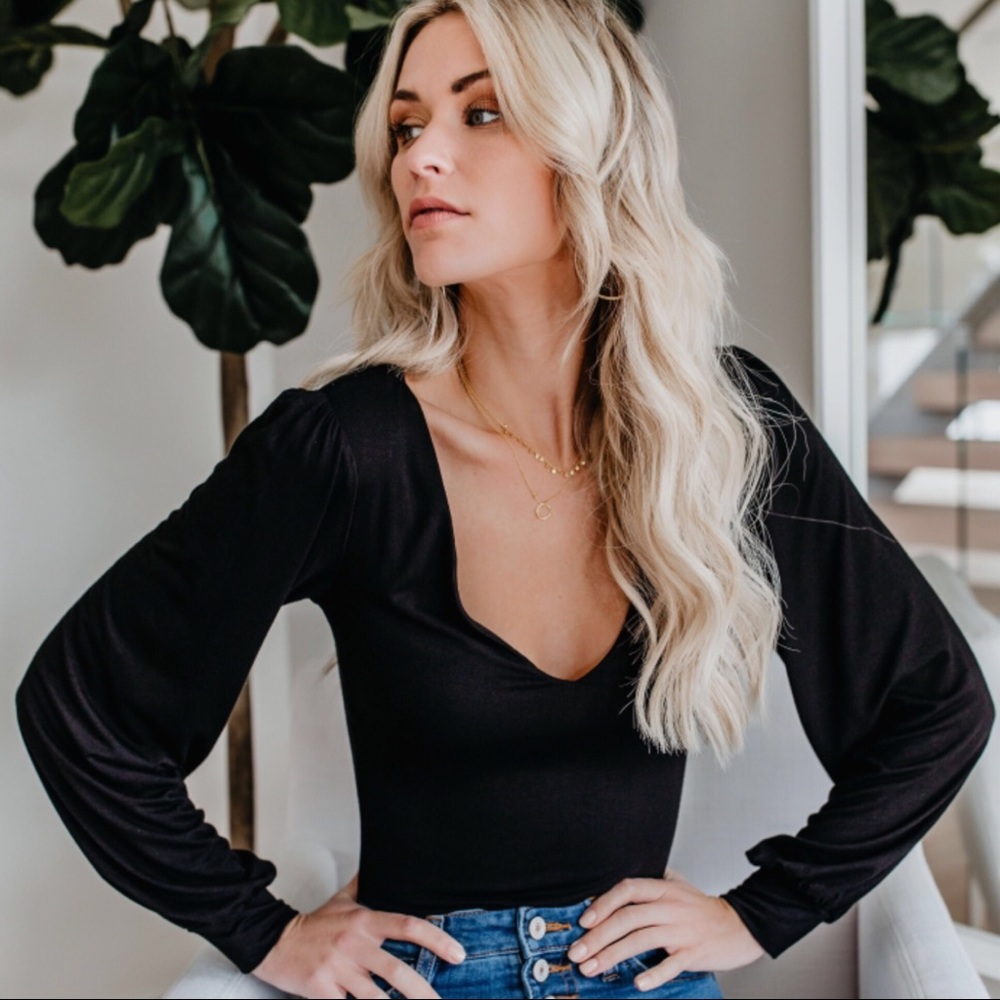 🇺🇸 SALE 🇺🇸 Penelope Billowed Bodysuit-Black - Picture 4 of 8
